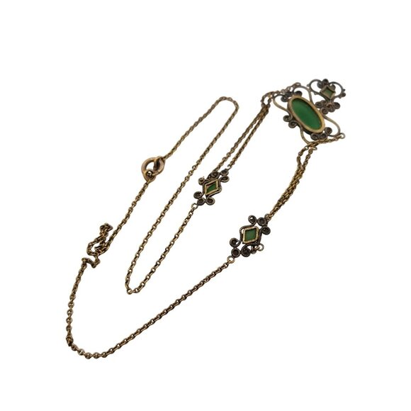 Antique Chrysoprase and Brass Lavalier Necklace (A5688) - Picture 6 of 7